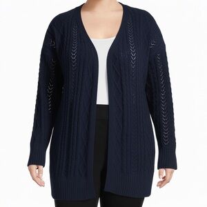 Terra & Sky Women's Navy Chenille Knit Open Cardigan 1x